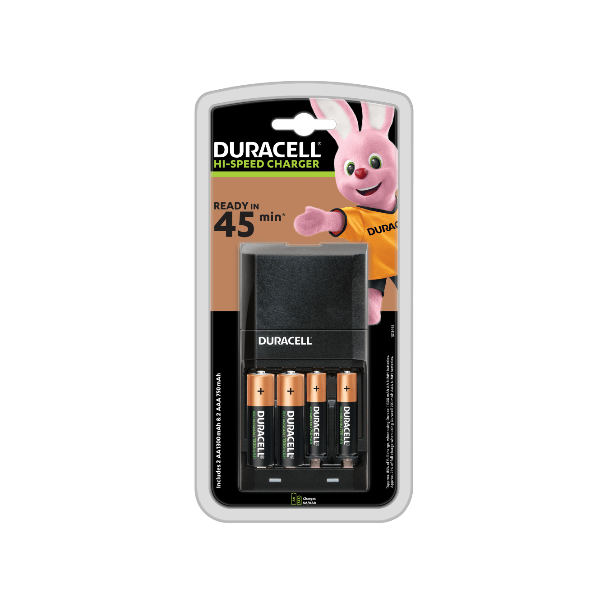 Duracell CEF27 Hi-Speed Advanced Oplader voor oplaadbare AA en AAA Ni-Mh batterijen inclusief batterijen (2x AA 1300 mAh, 2x AAA 750 mAh)  ADU00214 - 1