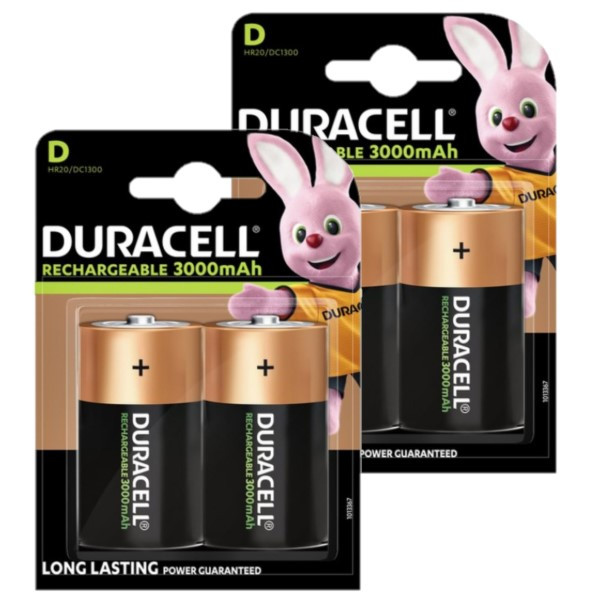 Duracell Oplaadbare D / HR20 Ni-Mh Batterijen (4 stuks, 3000 mAh)  ADU00276 - 1