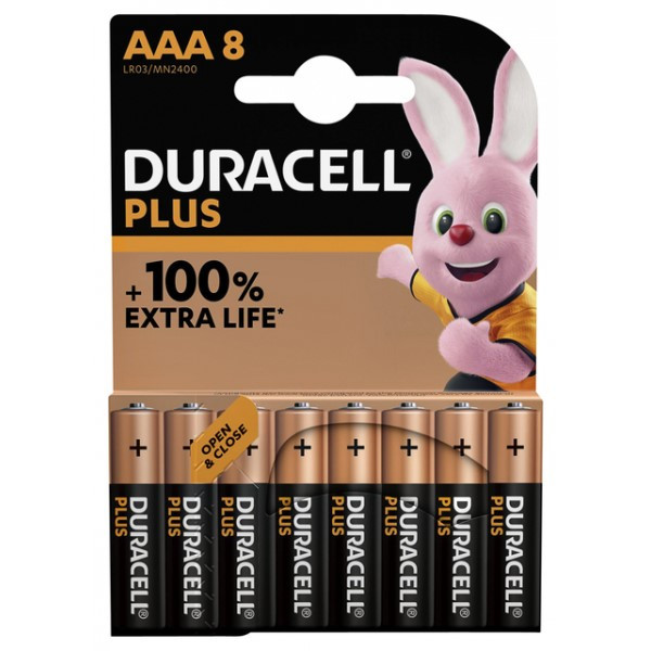 Duracell Plus 100% Extra Life AAA / MN2400 / LR03 Alkaline Batterij (8 stuks)  ADU00166 - 1