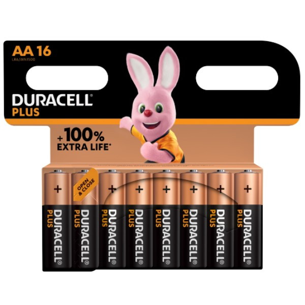 Duracell Plus 100% Extra Life AA / MN1500 / LR06 Alkaline Batterij (16 stuks)  ADU00222 - 