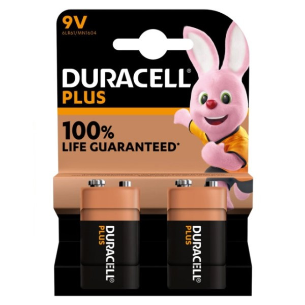 Duracell Plus 100% Life 9V / 6LR61 / E-Block Alkaline Batterij (2 stuks)  ADU00225 - 1