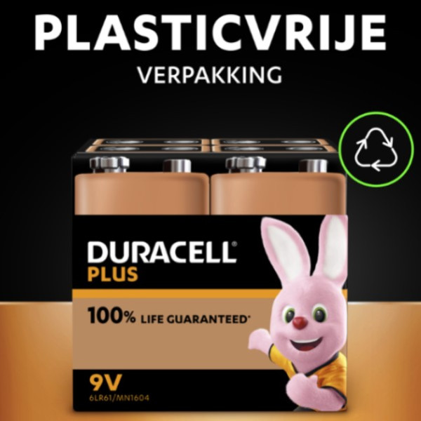 Duracell Plus 100% Life 9V / 6LR61 / E-Block Alkaline Batterij (4 stuks)  ADU00422 - 5