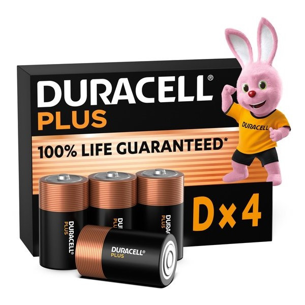 Duracell Plus 100% Life D / MN1300 / LR20 Alkaline Batterij (4 stuks) ADU00211 - 1