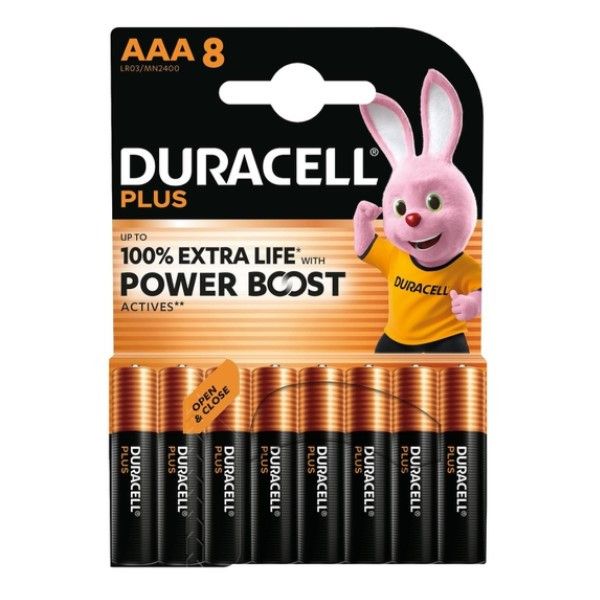 Duracell Plus Power Boost 150% Extra Life AAA / MN2400 / LR03 Alkaline Batterij (8 stuks) ADU00402 - 1