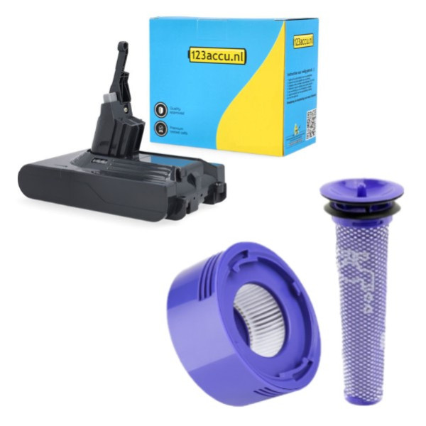 Dyson V8 / SV10 / 967834-02 accu + HEPA filterset (21.6V, 4.0 Ah, 123accu huismerk) ADY00167 - 1