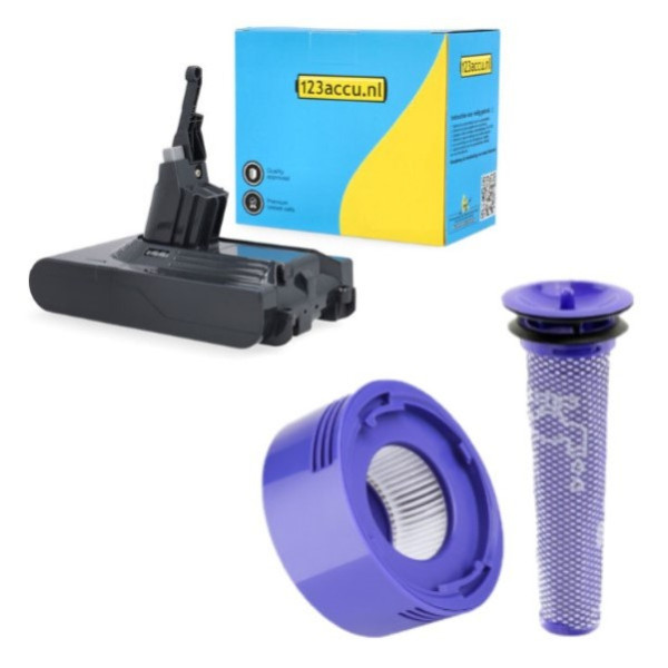 Dyson V8 / SV10 / 967834-02 accu + HEPA filterset (21.6V, 5.0 Ah, 123accu huismerk) ADY00101 - 1