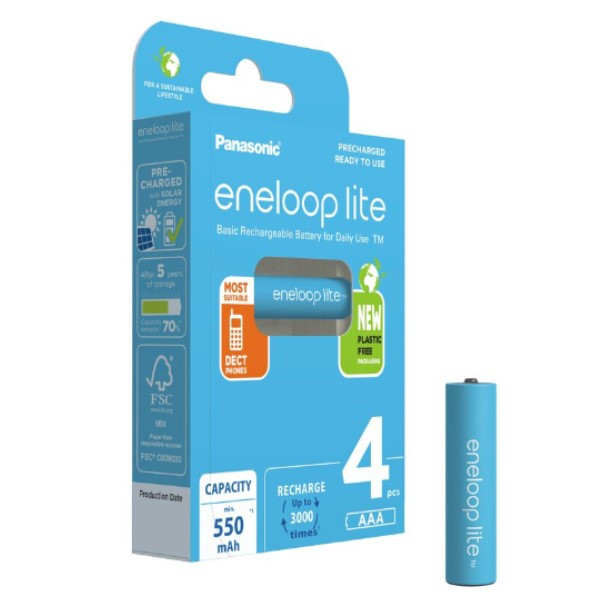 Eneloop Panasonic Eneloop Lite Oplaadbare AAA / HR03 Ni-Mh Batterijen (4 stuks, 550 mAh)  AEN00015 - 1
