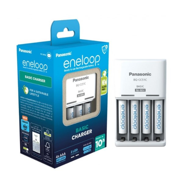 Eneloop Panasonic Eneloop Oplaadbare AAA / HR03 Ni-Mh Batterij + Basic Charger (4 stuks)  AEN00030 - 1