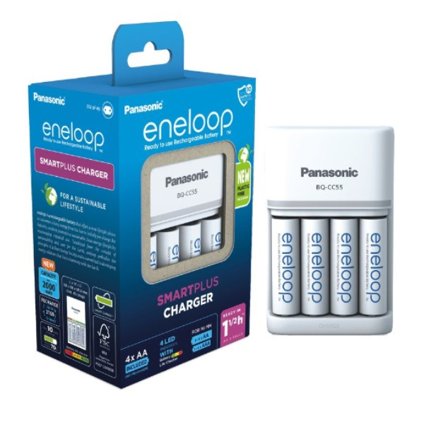 gewoon varkensvlees vertrekken Panasonic Eneloop Oplaadbare AA Batterijen + Smart Plus Charger (4 stuks,  2000 mAh) Eneloop 123accu.nl
