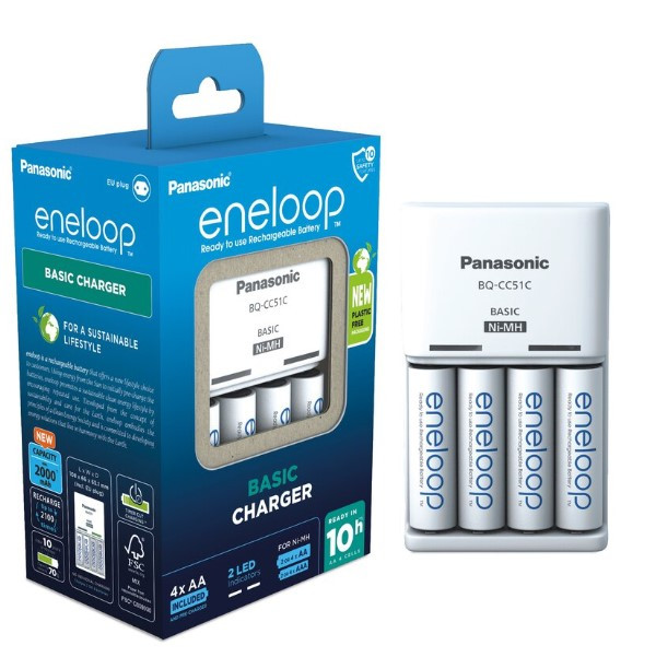 Panasonic Eneloop AA / HR06 Batterijen + Basic Charger (4 stuks, mAh) Eneloop 123accu.nl