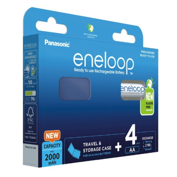 Eneloop Panasonic Eneloop Oplaadbare AA / HR06 Batterijen + Case (4 stuks, 2000 mAh)  AEN00031 - 1