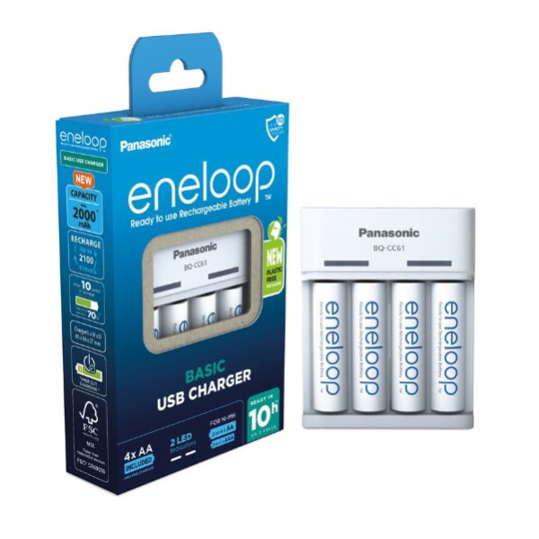 Eneloop Panasonic Eneloop Oplaadbare AA / HR06 Batterijen + USB Lader (4 stuks, 2000 mAh)  AEN00045 - 