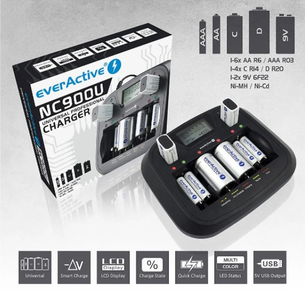 EverActive NC-900U 8-slots universele batterijlader  AEV00072 - 2