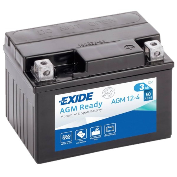 Exide AGM Ready AGM12-4 / YTX4L-BS accu (12V, 3Ah, 50A) AEX00112 - 1