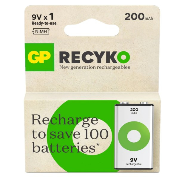 GP ReCyko Oplaadbare 9V / E-block / 6HR61 Ni-Mh Batterij (1 stuk, 200 mAh)  AGP00113 - 1