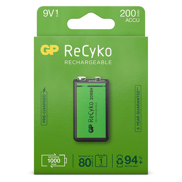 GP ReCyko Oplaadbare 9V / E-block / 6HR61 Ni-Mh Batterij (2 stuks, 200 mAh)  AGP00130 - 1