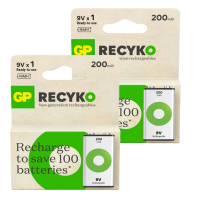 GP ReCyko Oplaadbare 9V / E-block / 6HR61 Ni-Mh Batterij (2 stuks, 200 mAh)  AGP00130