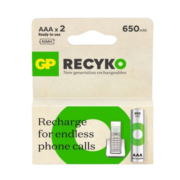 GP ReCyko Oplaadbare AAA / HR03 Ni-Mh Batterijen (2 stuks, 650 mAh) GP