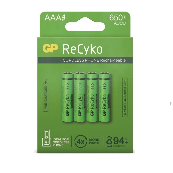GP ReCyko Oplaadbare AAA / HR03 Ni-Mh Batterijen (4 stuks, 650 mAh)  AGP00124 - 1