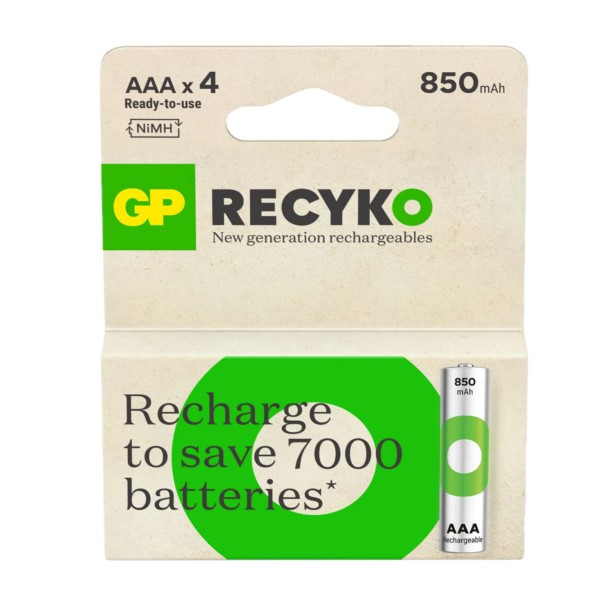 GP ReCyko Oplaadbare AAA / HR03 Ni-Mh Batterijen (4 stuks, 850 mAh)  AGP00111 - 1