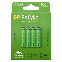 GP ReCyko Oplaadbare AAA / HR03 Ni-Mh Batterijen (4 stuks, 950 mAh)  AGP00115