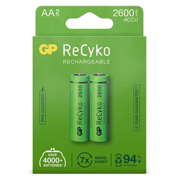 GP ReCyko Oplaadbare AA / HR06 Ni-Mh Batterijen (2 stuks, 2600 mAh)  AGP00103 - 1