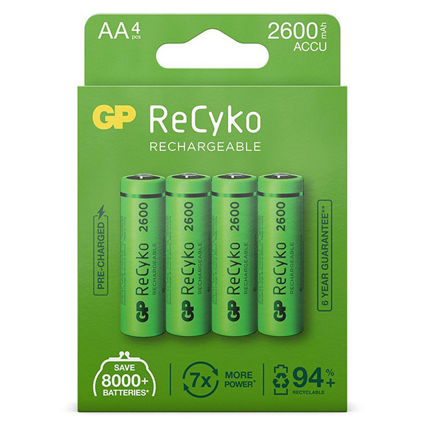GP ReCyko Oplaadbare AA / HR06 Ni-Mh Batterijen (4 stuks, 2600 mAh)  AGP00102 - 1