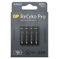 GP ReCyko Pro Oplaadbare AAA / HR03 Ni-Mh Batterijen (4 stuks, 800 mAh)  AGP00110