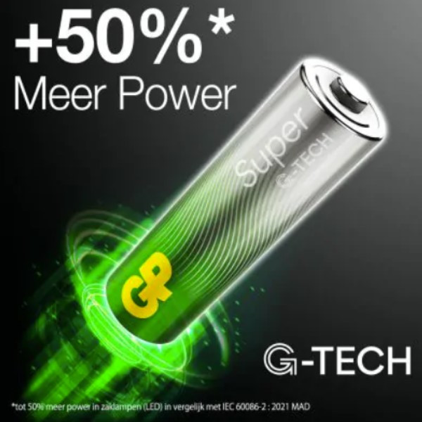 GP Super G-Tech AA / MN1500 / LR06 Alkaline Batterij 4 stuks  AGP00345 - 2