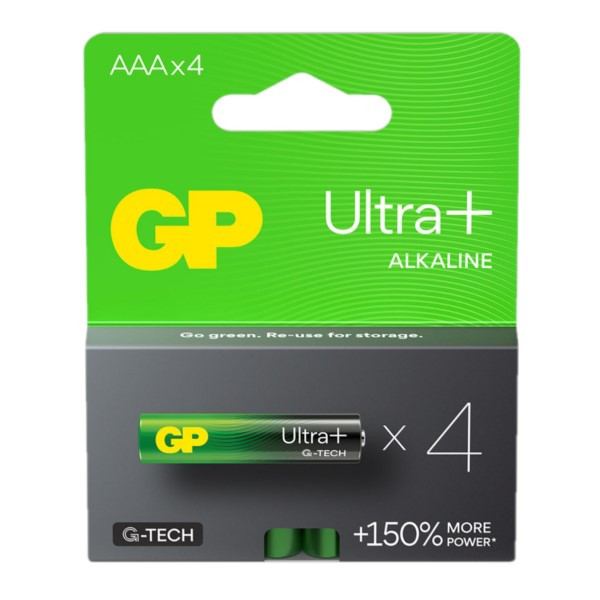 GP Ultra+ G-Tech AAA / MN2400 / LR03 Alkaline Batterij 4 stuks  AGP00307 - 1