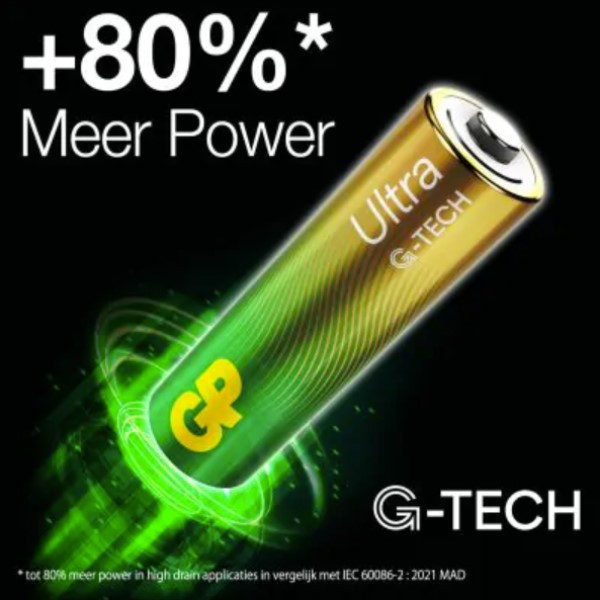 GP Ultra G-Tech AA / MN1500 / LR06 Alkaline Batterij 4 stuks  AGP00338 - 2
