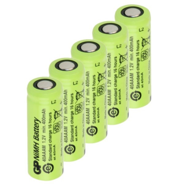GP oplaadbare 2/3 AAA / 40AAAM batterijen 5 stuks (1.2V, 400 mAh, Ni-Mh) AGP00393 - 1