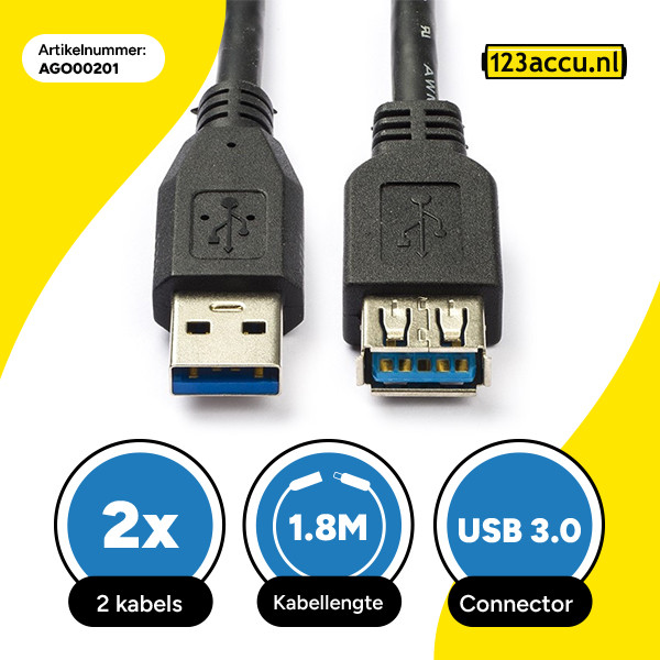Goobay USB 3.0 verlengkabel zwart (1.8 meter, 2 stuks) AGO00201 - 1