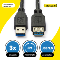 Goobay USB 3.0 verlengkabel zwart (3 meter, 3 stuks) AGO00199