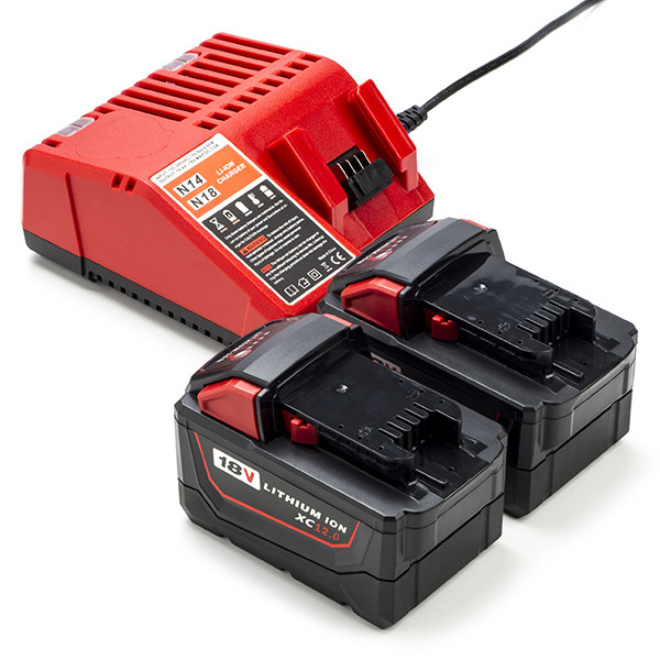 HNRG Pack: 2x Milwaukee M18 HB12 accu's + lader (18 V, 12 Ah, 123accu huismerk)  AMI00605 - 1