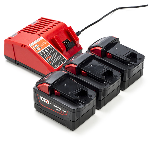 HNRG Pack: 3x Milwaukee M18 HB12 accu's + lader (18 V, 12 Ah, 123accu huismerk)  AMI00586 - 1