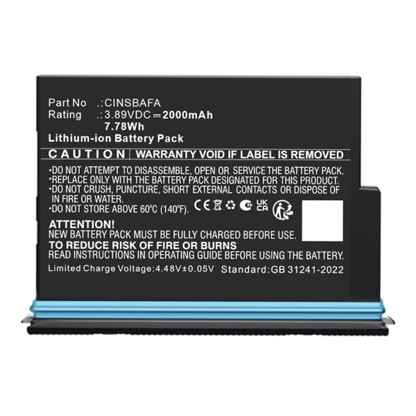 Insta360 X4 Air / CINSBAFA accu (3.89 V, 2000 mAh, 123accu huismerk) AIN00296 - 1