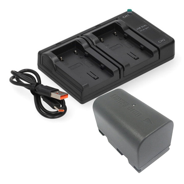 JVC BN-VF815 / BN-VF815U accu met double slot oplader USB-C (7.4 V, 1600 mAh, 123accu huismerk) AJV00096 - 1