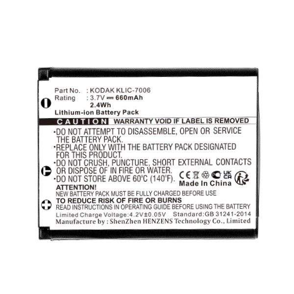 Kodak Pixpro LB-012 / KLIC-7006 accu (3.7 V, 660 mAh, 123accu huismerk) AKO00026 - 2