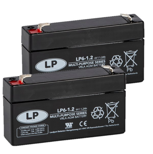Landport 2 Stuks: Landport LP6-1.2 VRLA AGM Loodaccu's (6V, 1.2 Ah, T1 terminal)  ALA00457 - 1