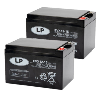 2 stuks: Landport EVX12-15 / EVX12015 Deep Cycle Carbon AGM Gel accu's (12V, 15 Ah, T12 terminal) ALA00561