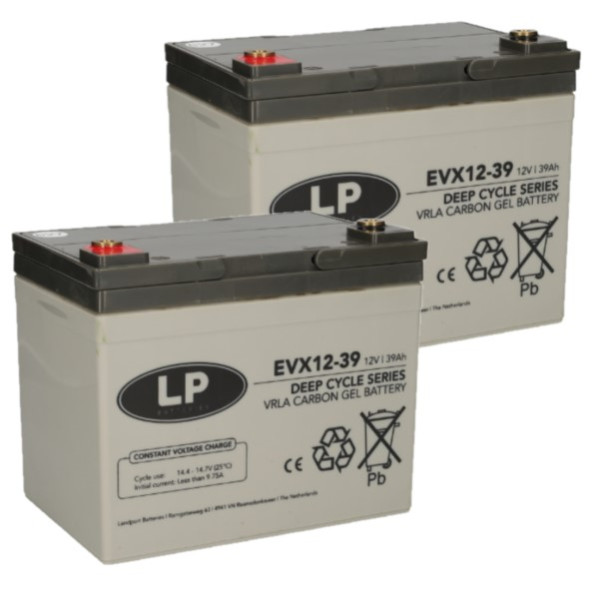2 stuks: Landport EVX12-39 / EVX12039 Deep Cycle Carbon AGM Gel accu's (12V, 39 Ah, T6 terminal) ALA00537 - 1