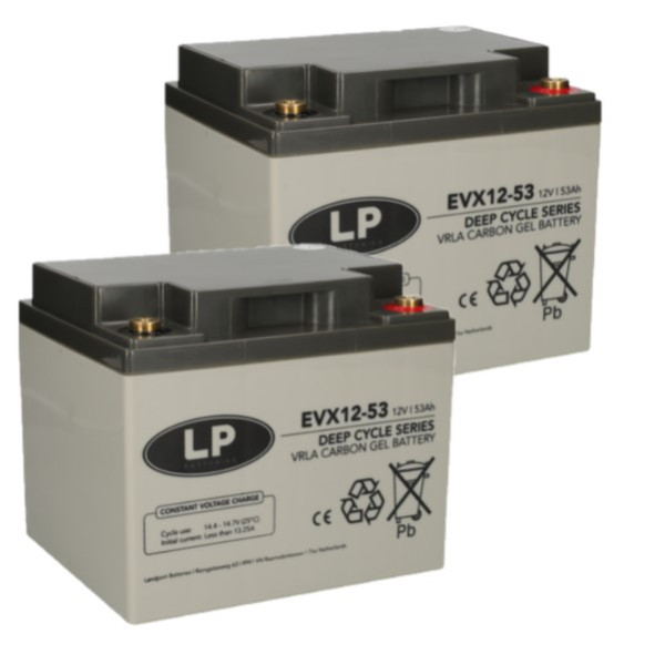 2 stuks: Landport EVX12-53 / EVX12053 Deep Cycle Carbon AGM Gel accu's (12V, 53 Ah, T6 terminal) ALA00539 - 1