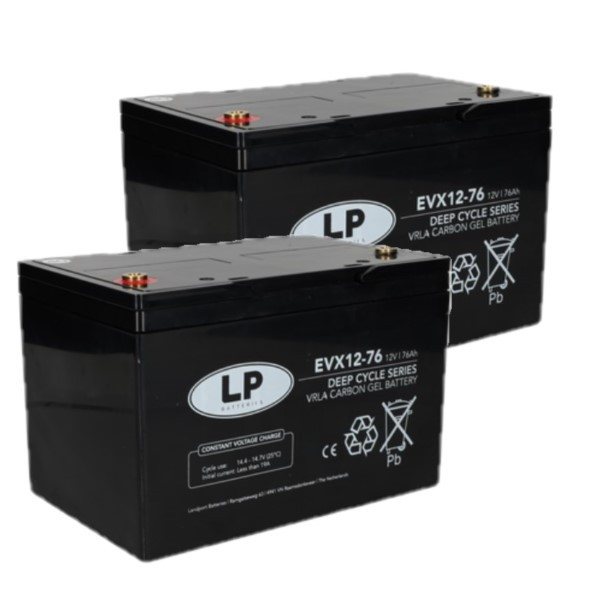 2 stuks: Landport EVX12-76 / EVX12076 Deep Cycle Carbon AGM Gel accu's (12V, 76 Ah, T6 terminal) ALA00543 - 1