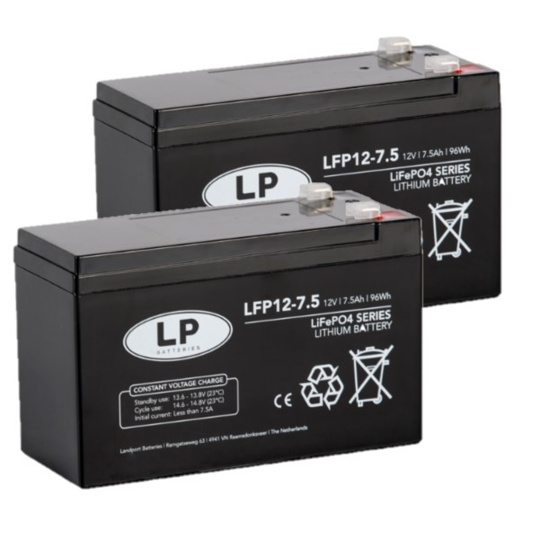 2 stuks: Landport LFP12.8-7.5 Lithium accu's (12.8V, 7.5Ah, 96Wh, LiFePO4) ALA00550 - 1