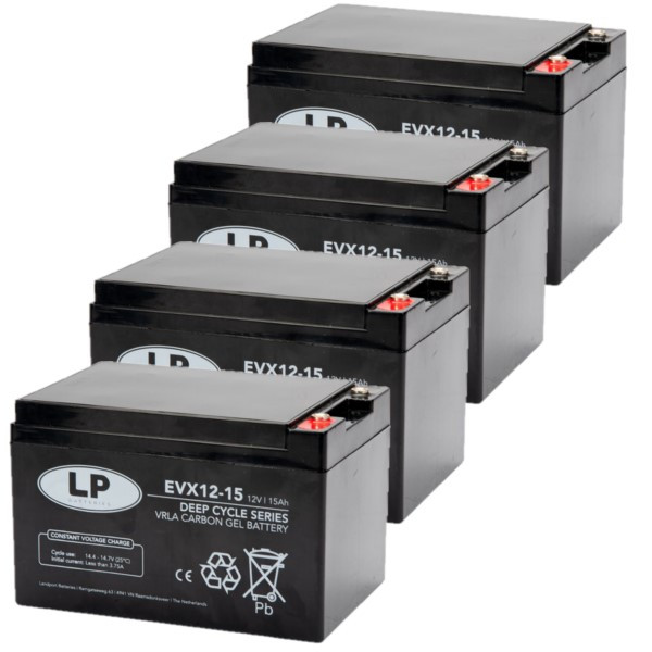 4 stuks: Landport EVX12-15 / EVX12015 Deep Cycle Carbon AGM Gel accu's (12V, 15 Ah, T12 terminal) ALA00562 - 1