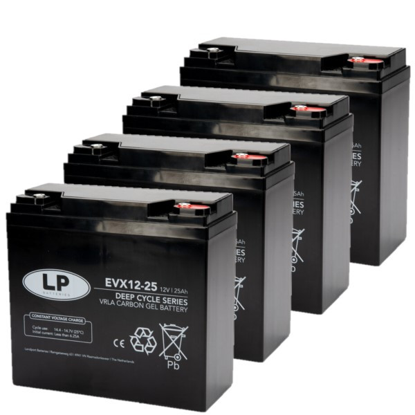 4 stuks: Landport EVX12-25 / EVX12015 Deep Cycle Carbon AGM Gel accu's (12V, 25 Ah, T12 terminal) ALA00559 - 1