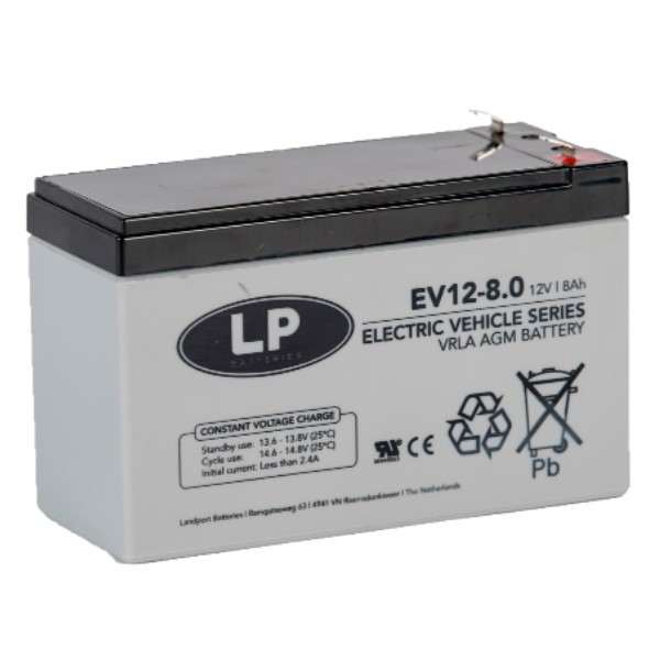 Landport EV12-8.0 / EV120080 AGM Deep Cycle accu (12V, 8.0 Ah, T1 terminal) ALA00449 - 1