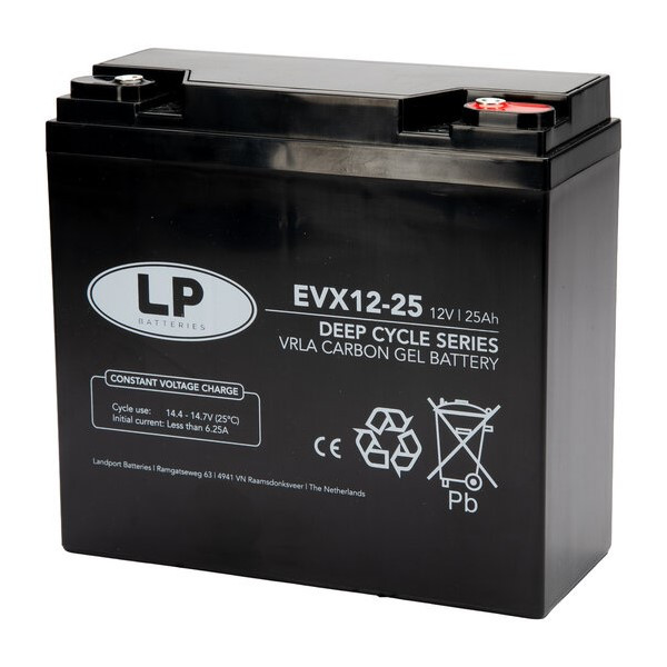 Landport EVX12-25 / EVX12015 Deep Cycle Carbon AGM Gel accu (12V, 25 Ah, T12 terminal) ALA00557 - 1