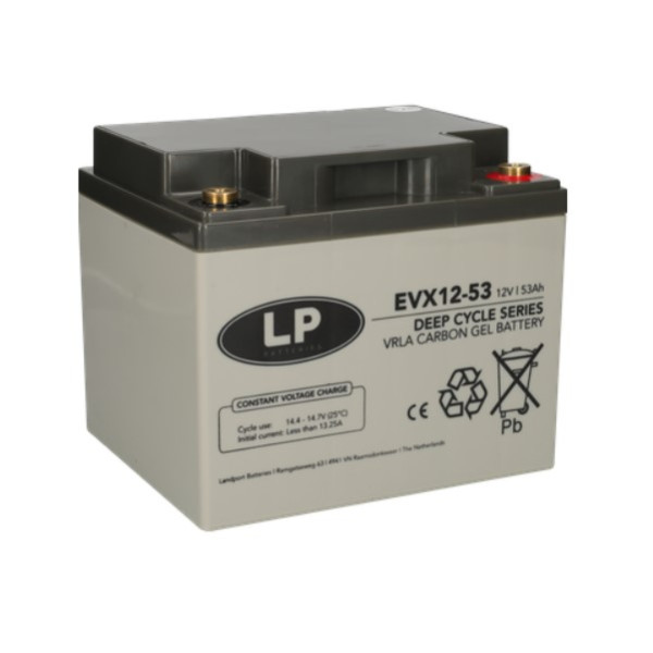 Landport EVX12-53 / EVX12053 Deep Cycle Carbon AGM Gel accu (12V, 53 Ah, T6 terminal) ALA00538 - 1